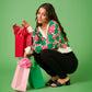 Womens Mint Green Checkered Cropped Cardigan Sweater with Retro Holiday Style