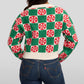 Womens Mint Green Checkered Cropped Cardigan Sweater with Retro Holiday Style