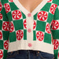 Womens Mint Green Checkered Cropped Cardigan Sweater with Retro Holiday Style