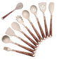 Kitchen Utensils Set with Silicone Heads and Wooden Handles, 10-Piece