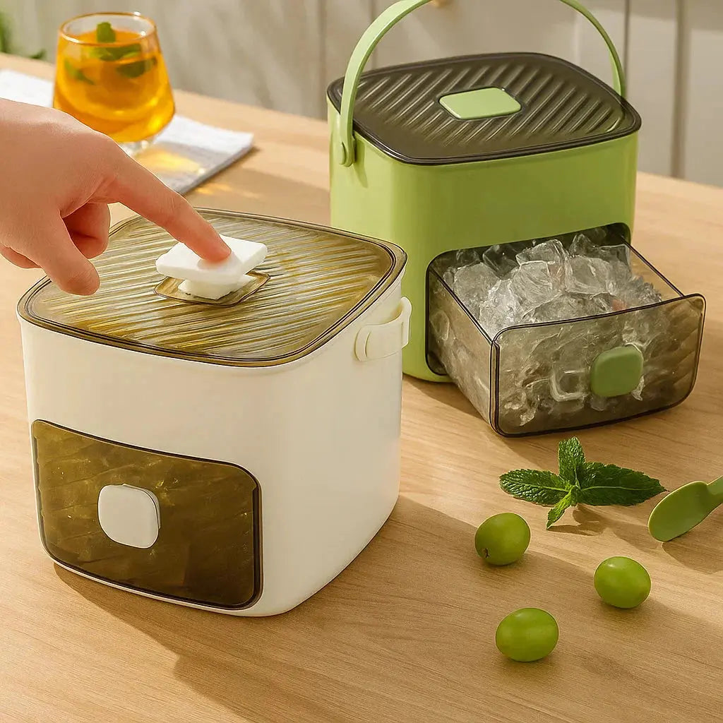 Press Action Ice Maker with Airtight Lid and Ice Tongs, 48 Cube  Capacity