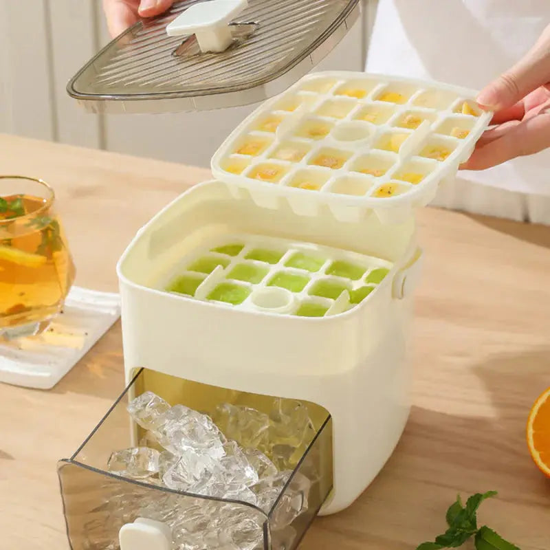 Press Action Ice Maker with Airtight Lid and Ice Tongs, 48 Cube  Capacity