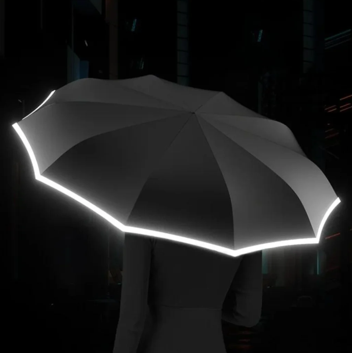 Automatic Folding Umbrella with Wind Resistant Ribs and Reflective Trim