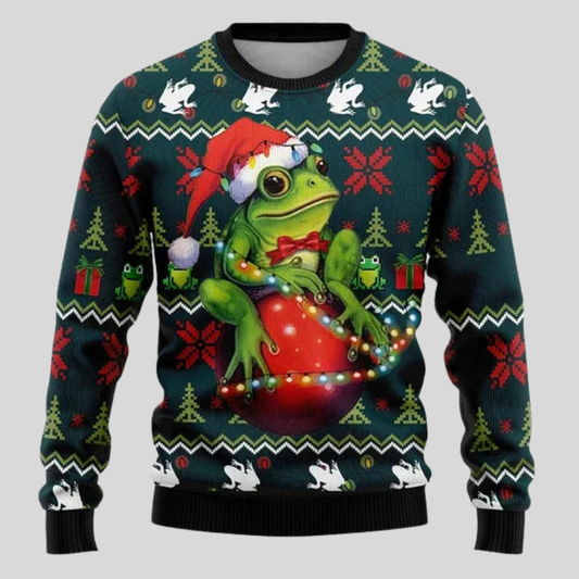 Polar Bear Knit Sweater with Crew Neck and Long Sleeves for Winter Gatherings