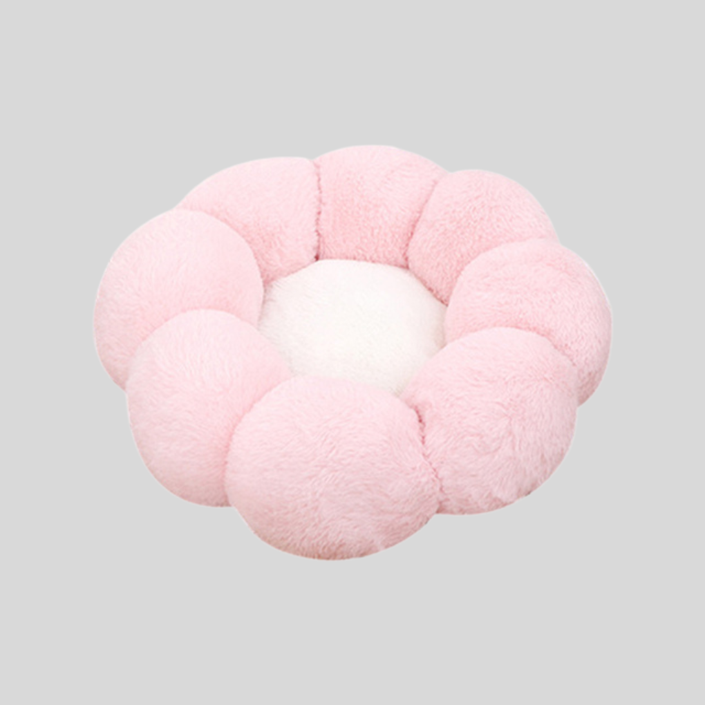 Plush Pet Bed with Raised Petal Rim and Polyester Fill, Three Sizes Available