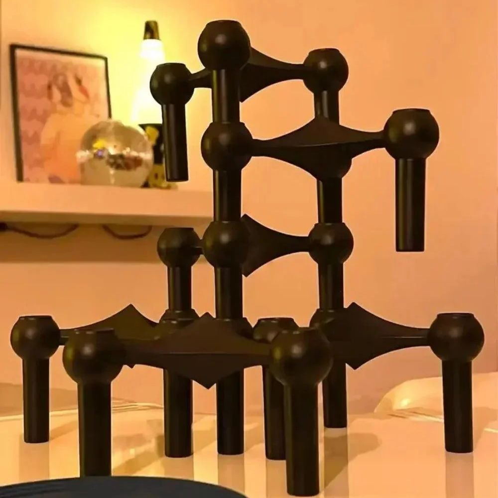 Modern Molecular Metal Candle Holder, Nordic Inspired Silver Centerpiece for Elegant Interiors