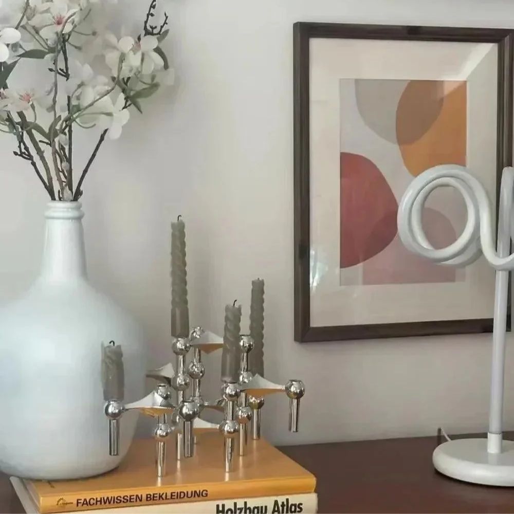 Modern Molecular Metal Candle Holder, Nordic Inspired Silver Centerpiece for Elegant Interiors