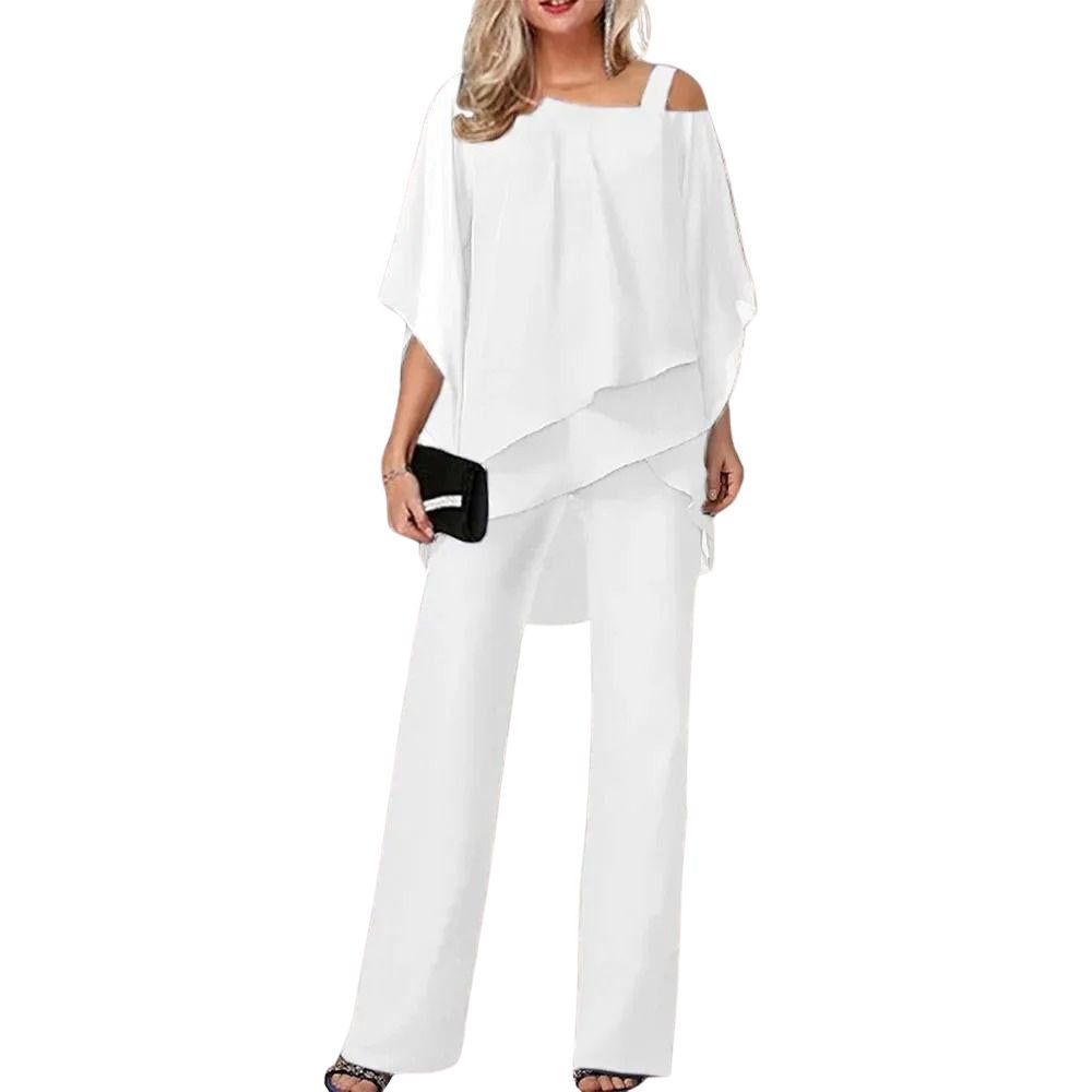 Chiffon Pantsuit with Batwing Sleeves and Shimmer Weave, Machine Washable