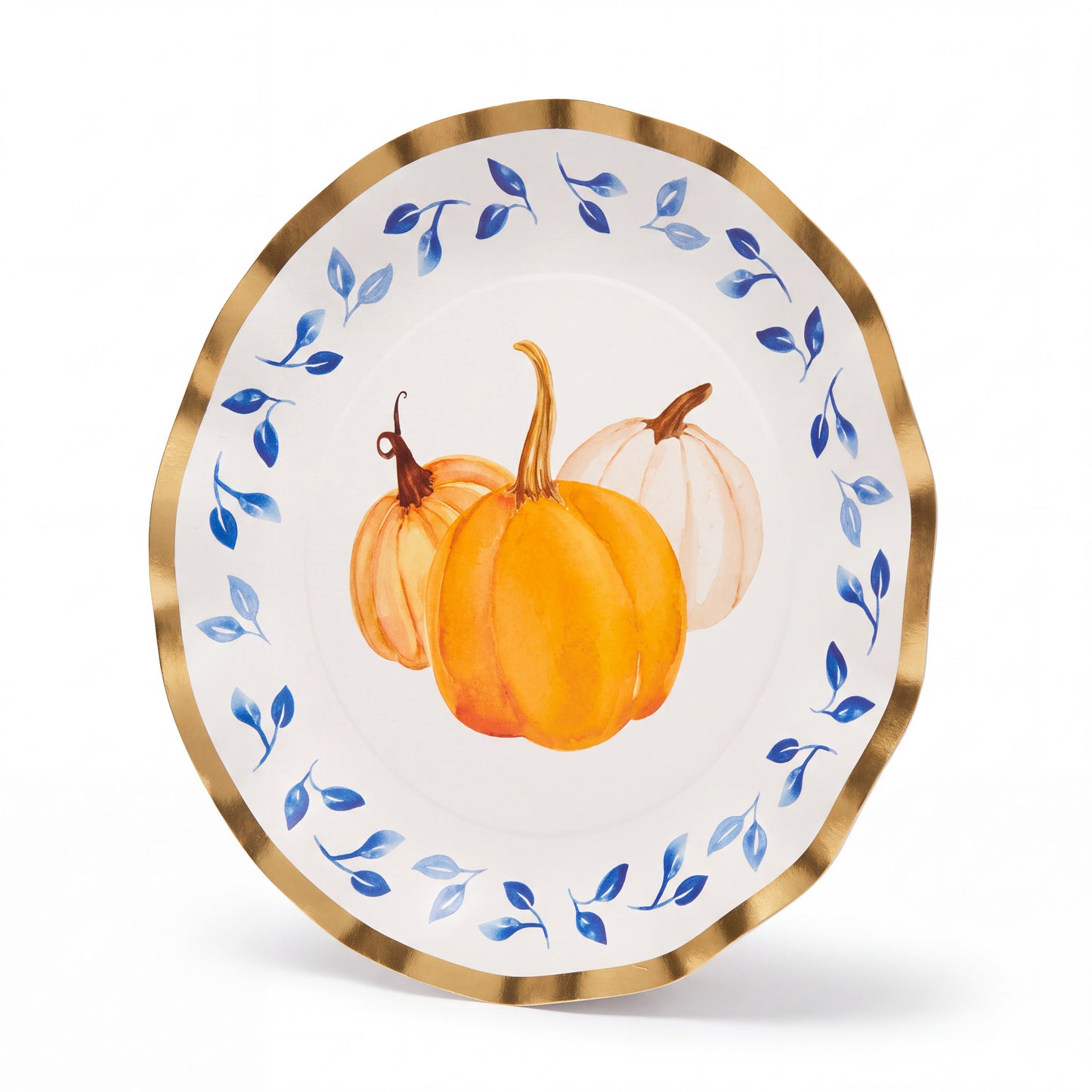Harvest Pumpkin Paper Plates with Ruffled Foil Edges, 10 Inch, 8 Pack