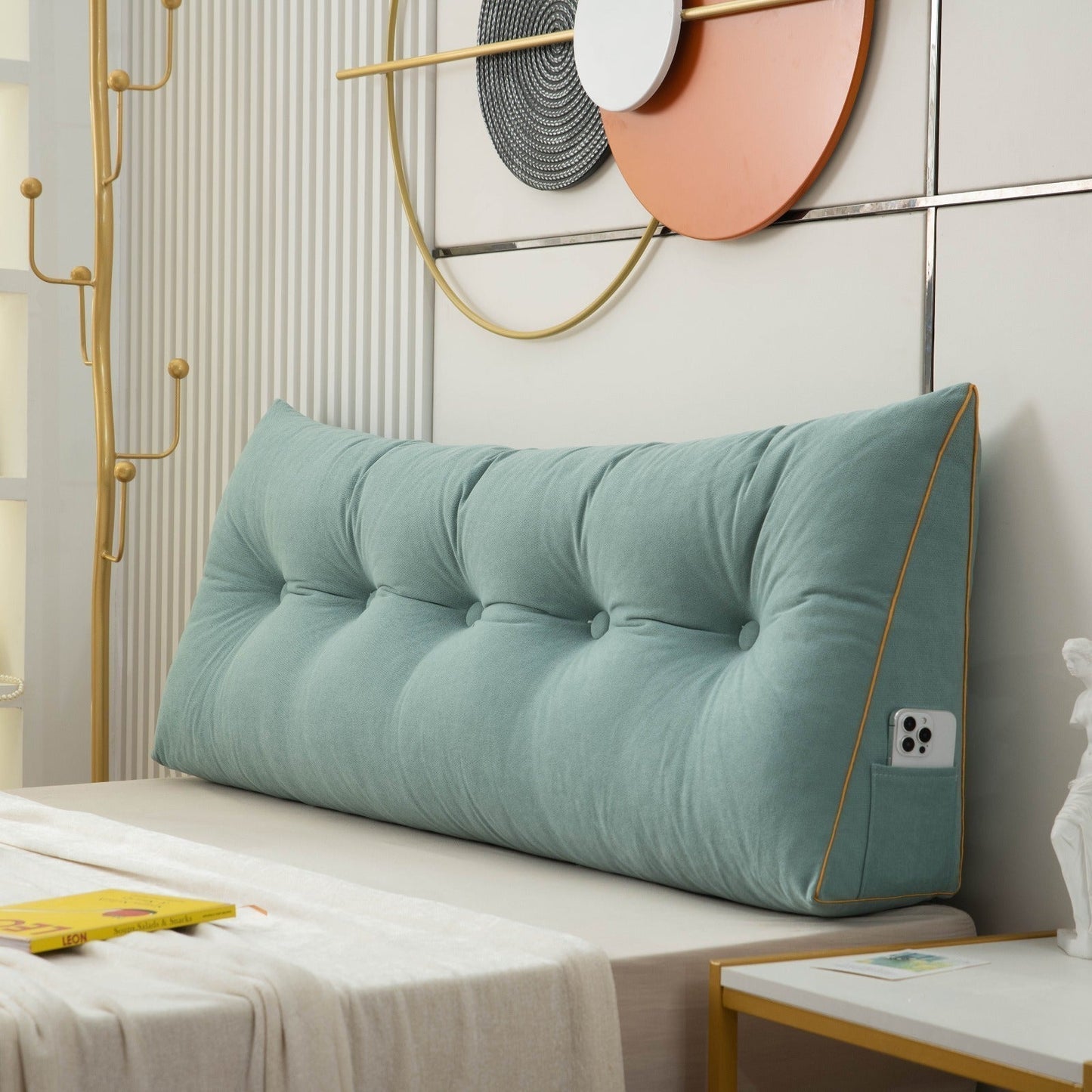Wedge Pillow Backrest with Side Pocket and Removable Cover, Multiple Sizes