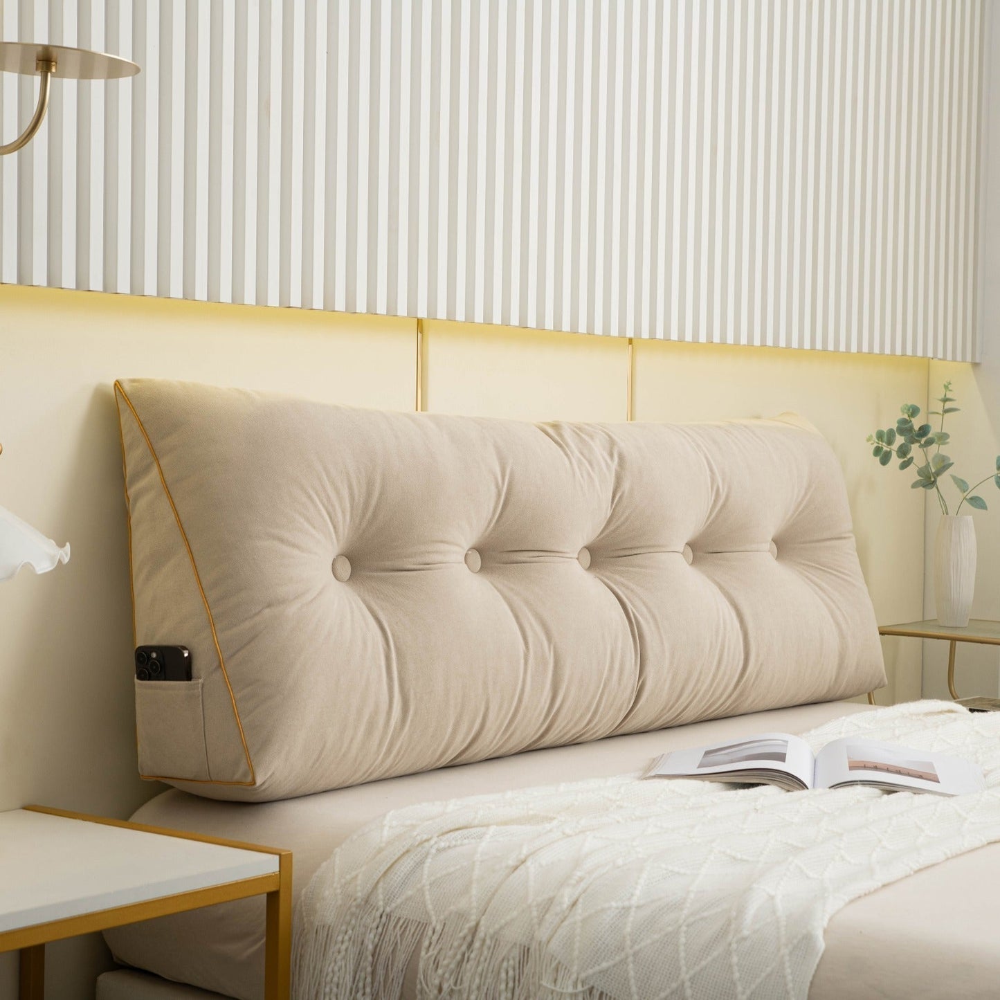 Wedge Pillow Backrest with Side Pocket and Removable Cover, Multiple Sizes