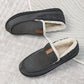 Mens slip-on house slippers with plush lining and rubber grip sole