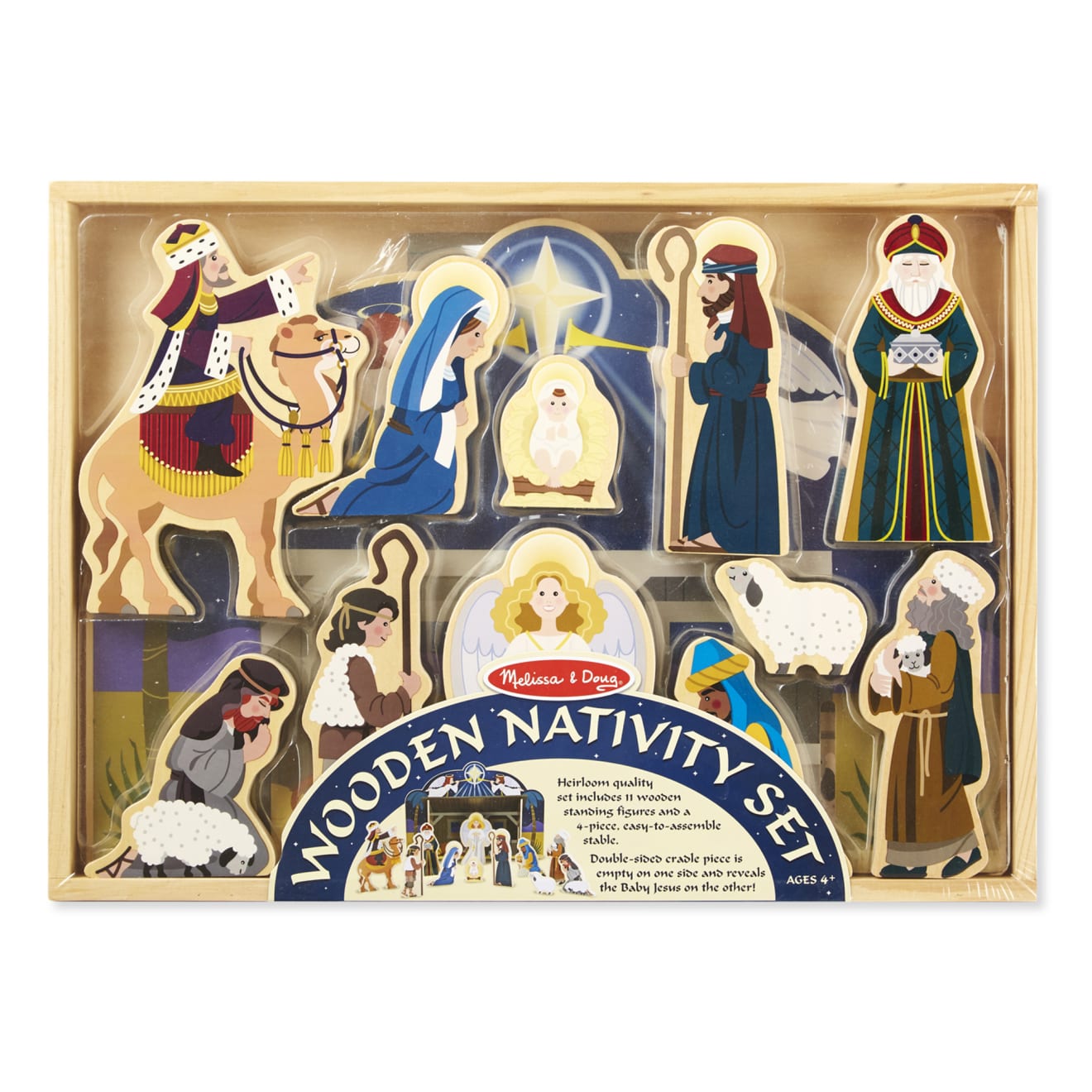 the Melissa & Doug Classic Wooden Christmas Nativity Set With 4-Piece Stable and 11 Wooden Figures