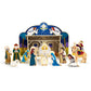 The loose pieces of the Melissa & Doug Classic Wooden Christmas Nativity Set With 4-Piece Stable and 11 Wooden Figures