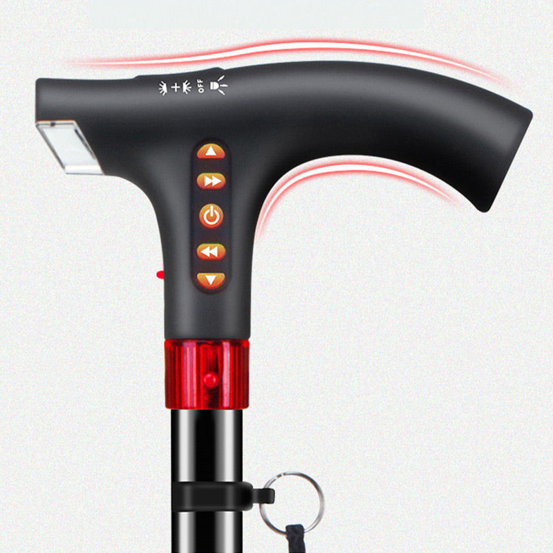 Adjustable Walking Stick with LED Flashlight and Built-In Radio, Collapsible