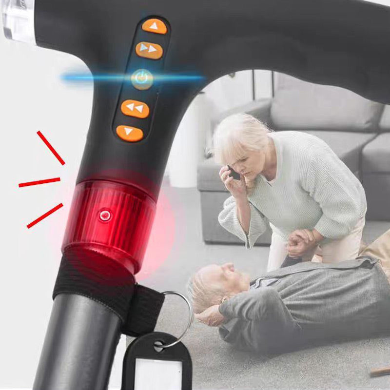Adjustable Walking Stick with LED Flashlight and Built-In Radio, Collapsible