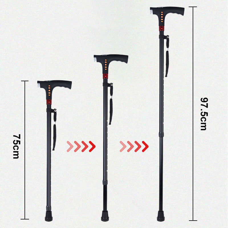 Adjustable Walking Stick with LED Flashlight and Built-In Radio, Collapsible