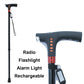 Adjustable Walking Stick with LED Flashlight and Built-In Radio, Collapsible