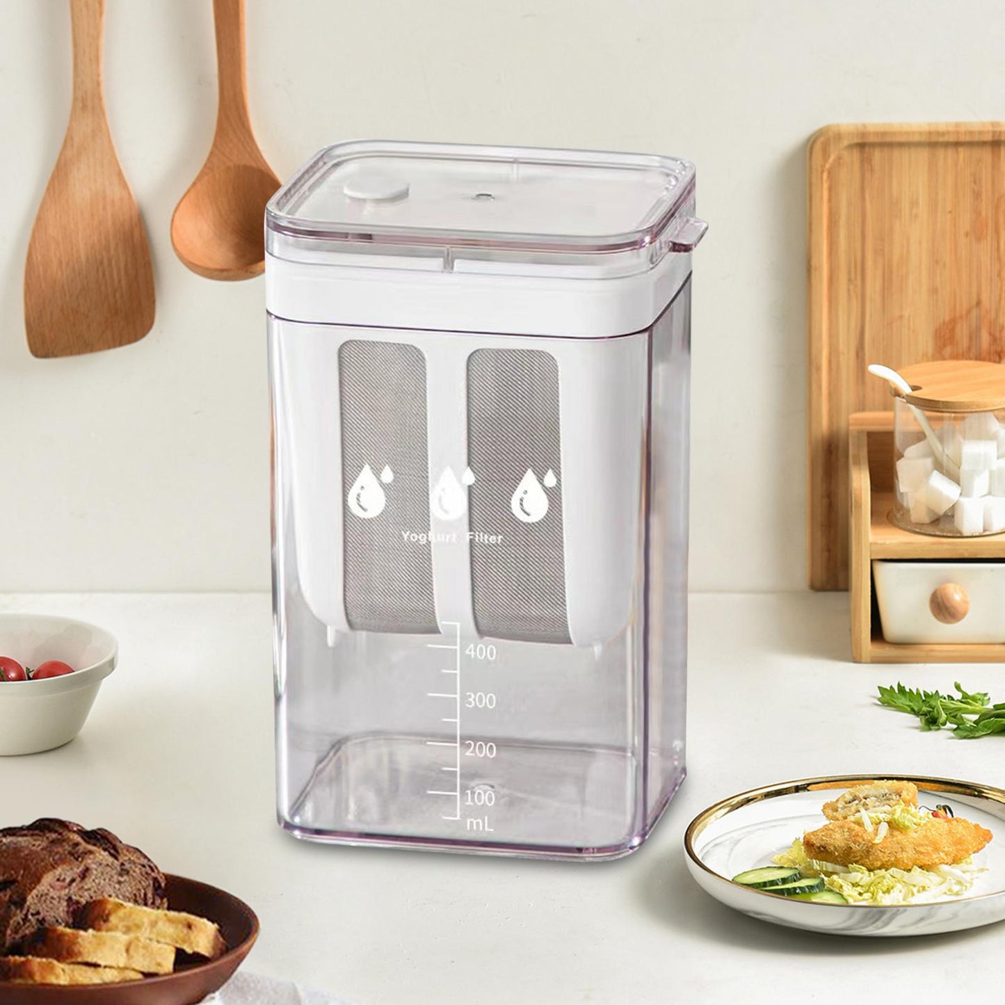 Greek Yogurt Strainer with Steel Mesh Basket and Collection Container, 1100ml