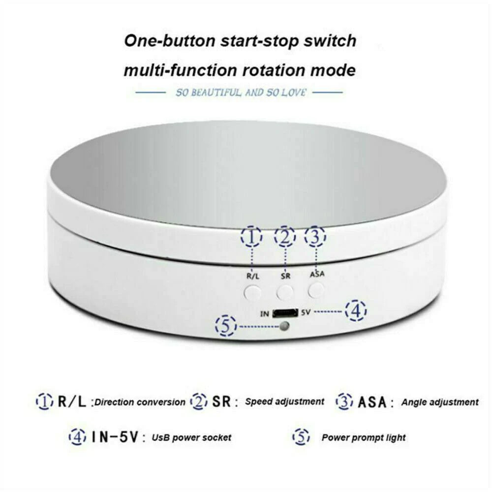 Motorized Product Display Stand with Three Rotation Speeds and Adjustable Angles