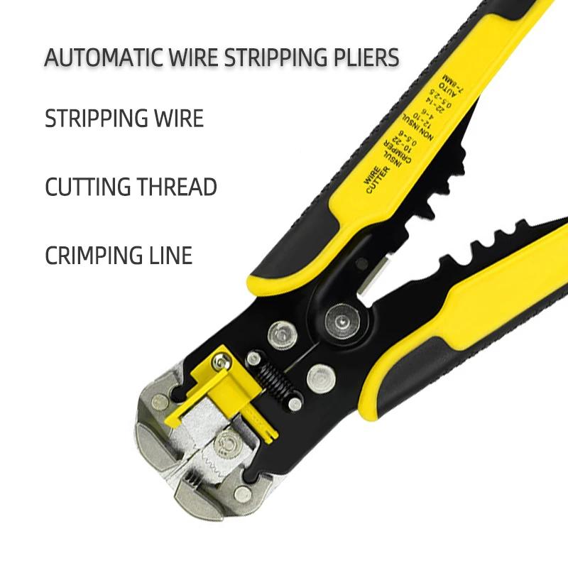 Self-Adjusting Wire Stripper with Cable Cutter and Terminal Crimper