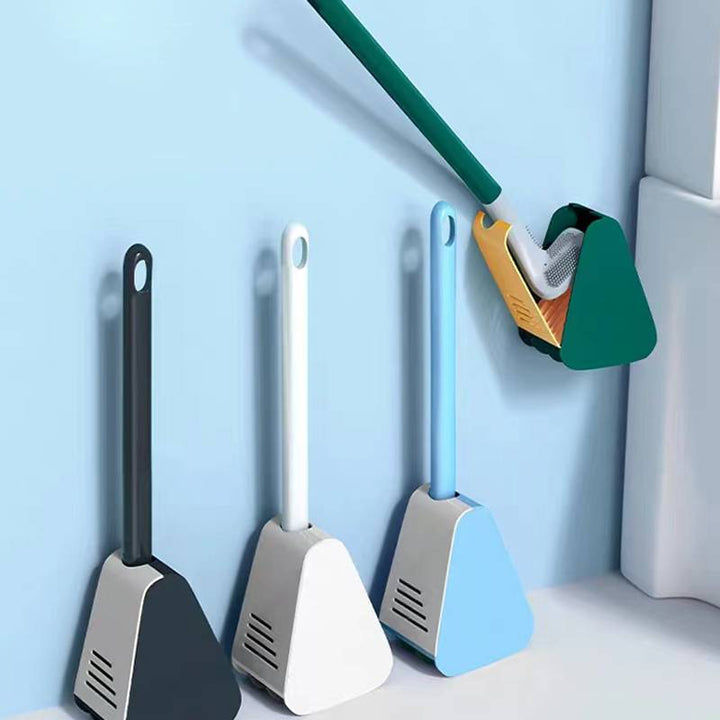 Wall Mount Silicone Toilet Brush with Flexible Bristles and Ventilated Holder