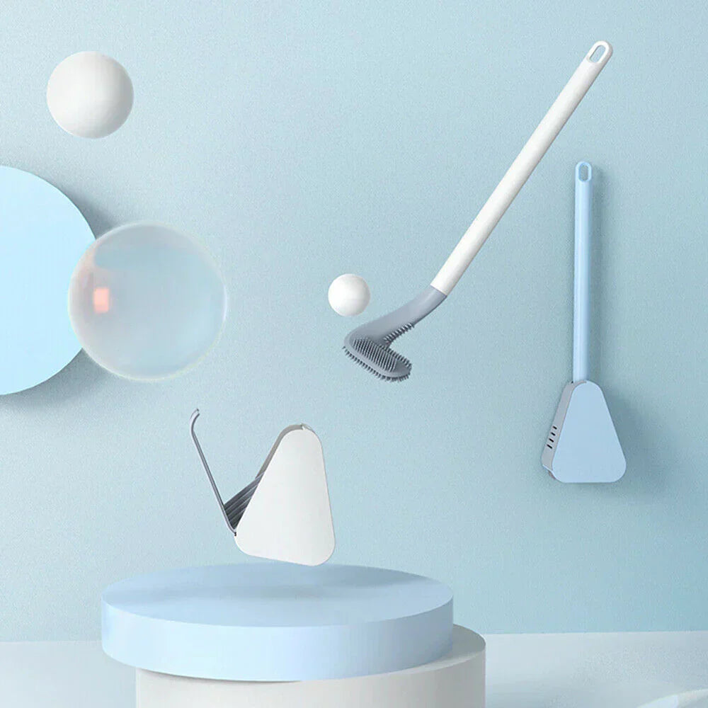 Wall Mount Silicone Toilet Brush with Flexible Bristles and Ventilated Holder