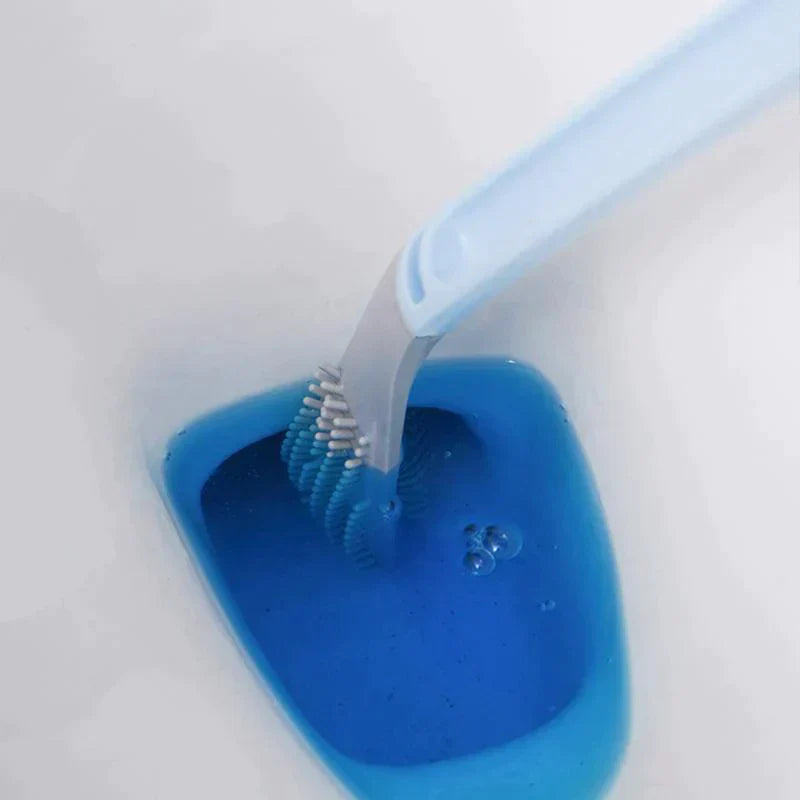 Wall Mount Silicone Toilet Brush with Flexible Bristles and Ventilated Holder