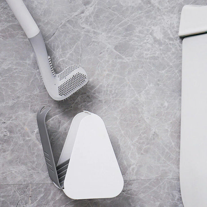 Wall Mount Silicone Toilet Brush with Flexible Bristles and Ventilated Holder