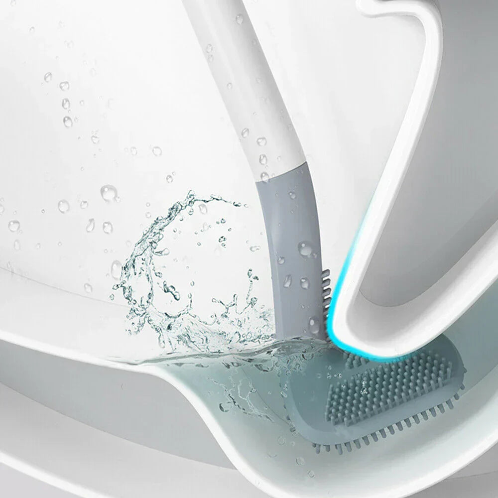 Wall Mount Silicone Toilet Brush with Flexible Bristles and Ventilated Holder