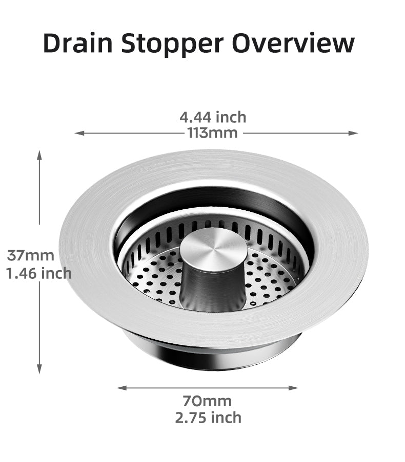 Push Button Sink Drain Strainer with Steel Basket and Silicone Seal