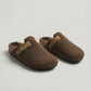Womens Teddy Mule Slippers with Adjustable Buckle and Supportive Sole