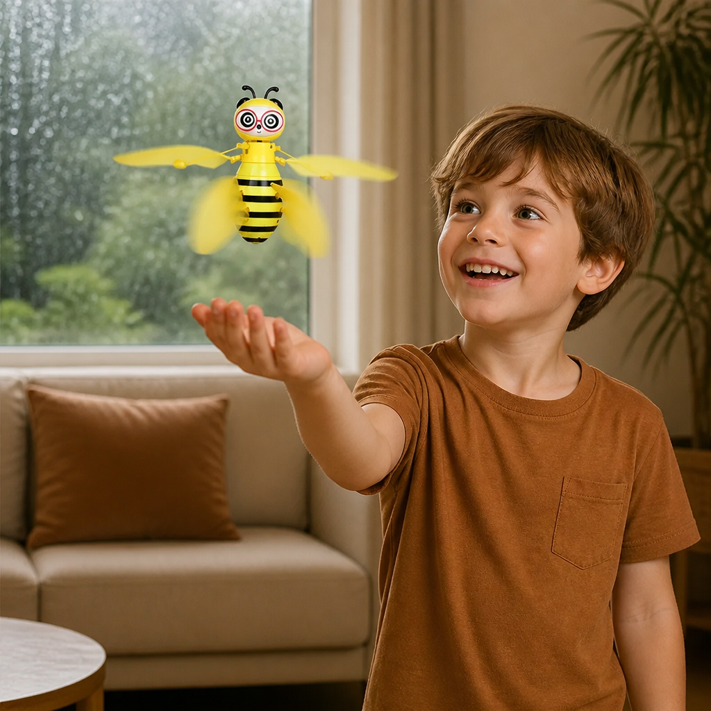 Flying Bee Toy with Motion Sensor and LED Light Effects for Indoor Play