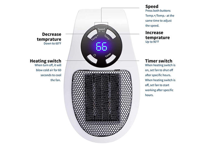 Portable Space Heater with Adjustable Thermostat and 12-Hour Timer, 1500W for 350 Sq Ft