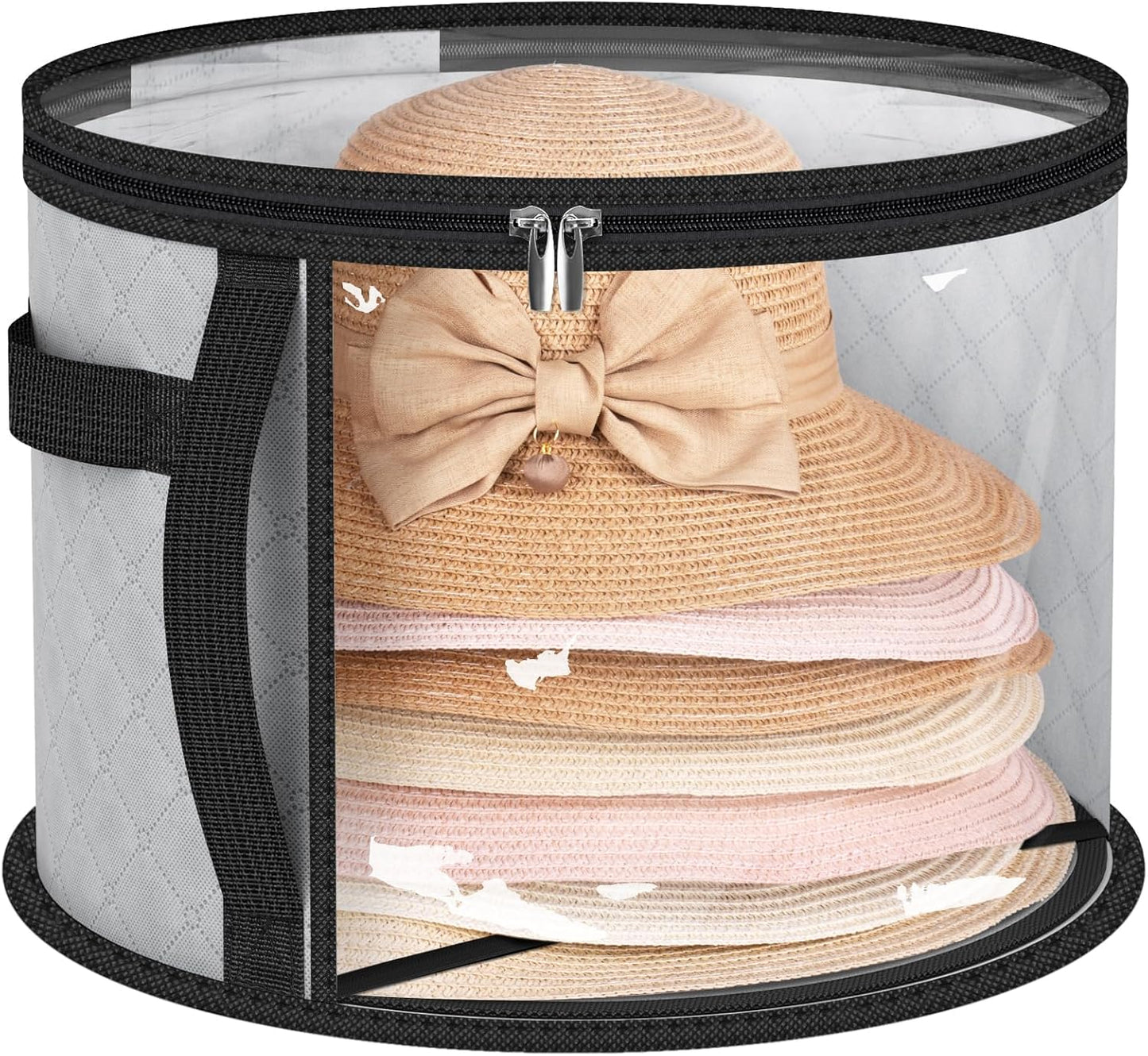 Clear Hat Storage Organizer with Dual Zipper and Reinforced Handles for 5-7 Wide Brim Hats