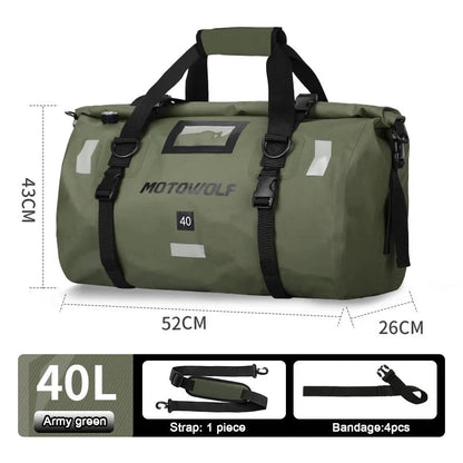 Roll Top Tail Bag with Reflective Strips and Convertible Carry Straps, 40L and 66L