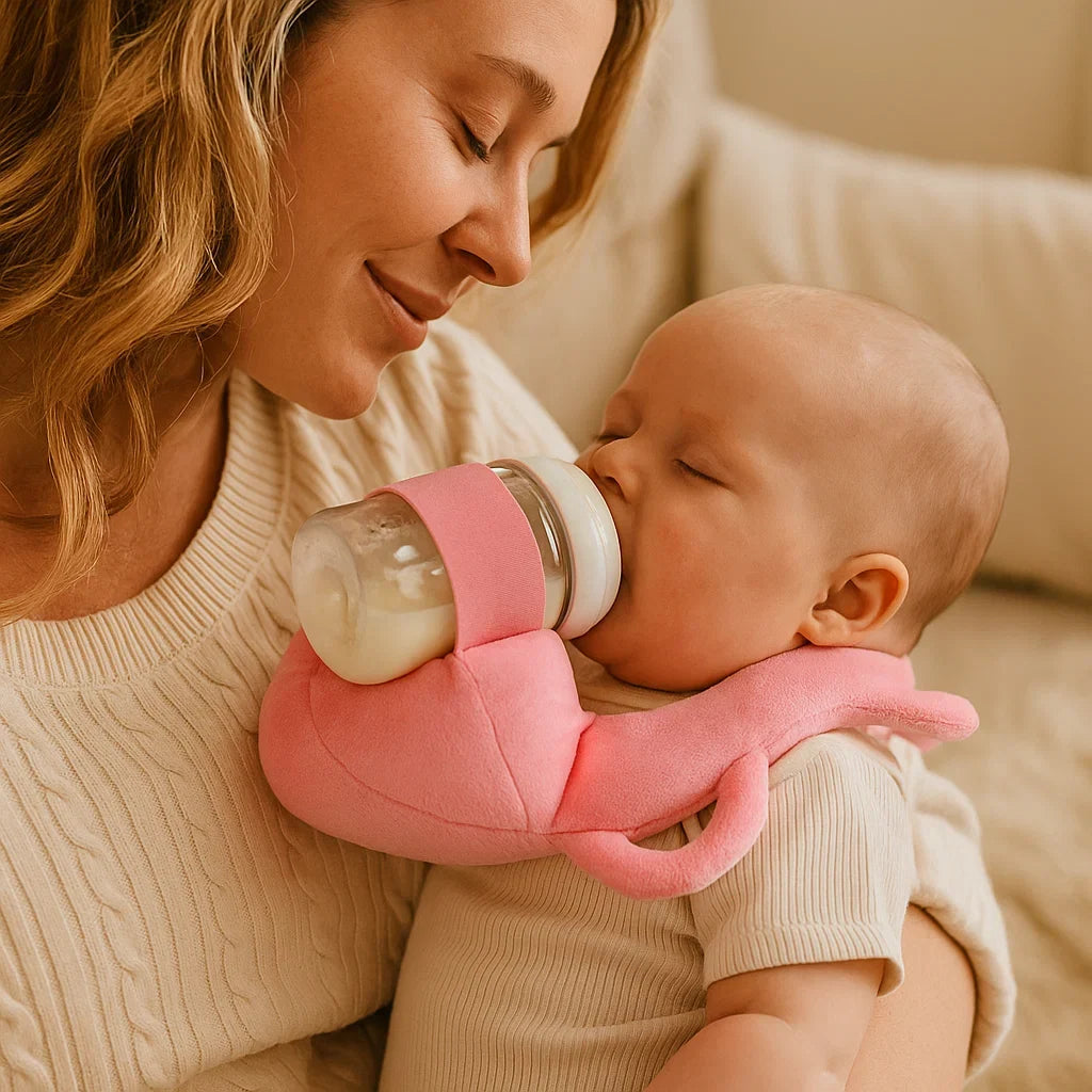 Bottle Feeding Pillow with Curved Holder and Breathable Mesh, Hands-Free Support