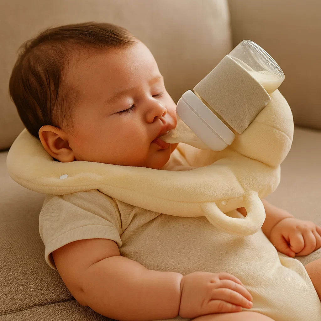 Bottle Feeding Pillow with Curved Holder and Breathable Mesh, Hands-Free Support