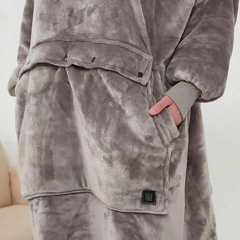 Gray fleece heated oversized hoodie on a neutral background