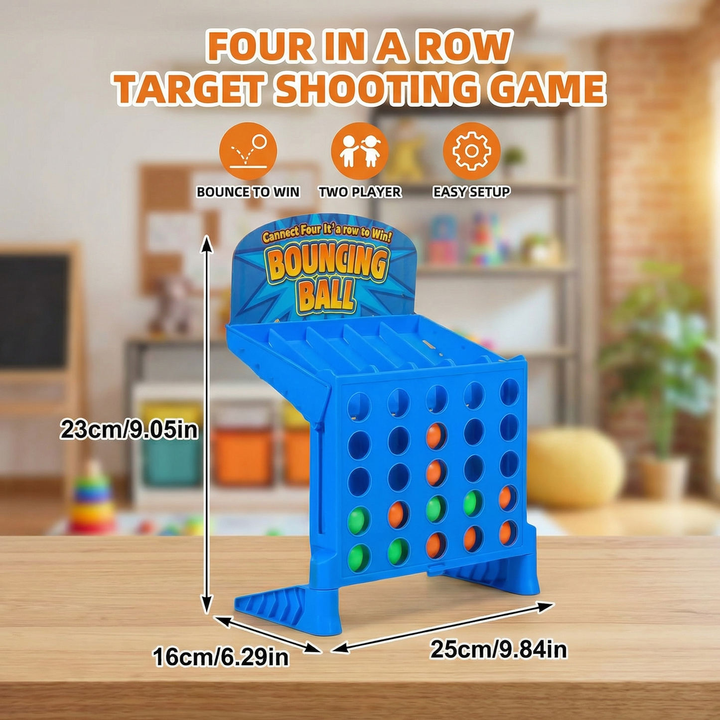Bouncing Ball Grid Game with Colored Balls and Carrying Case for 2 Players