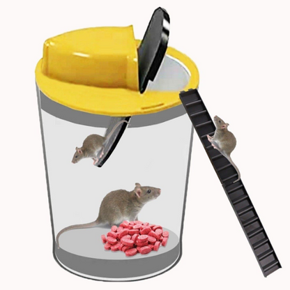 Auto Reset Bucket Mouse Trap with Flip Slide Mechanism and Ladder Attachments