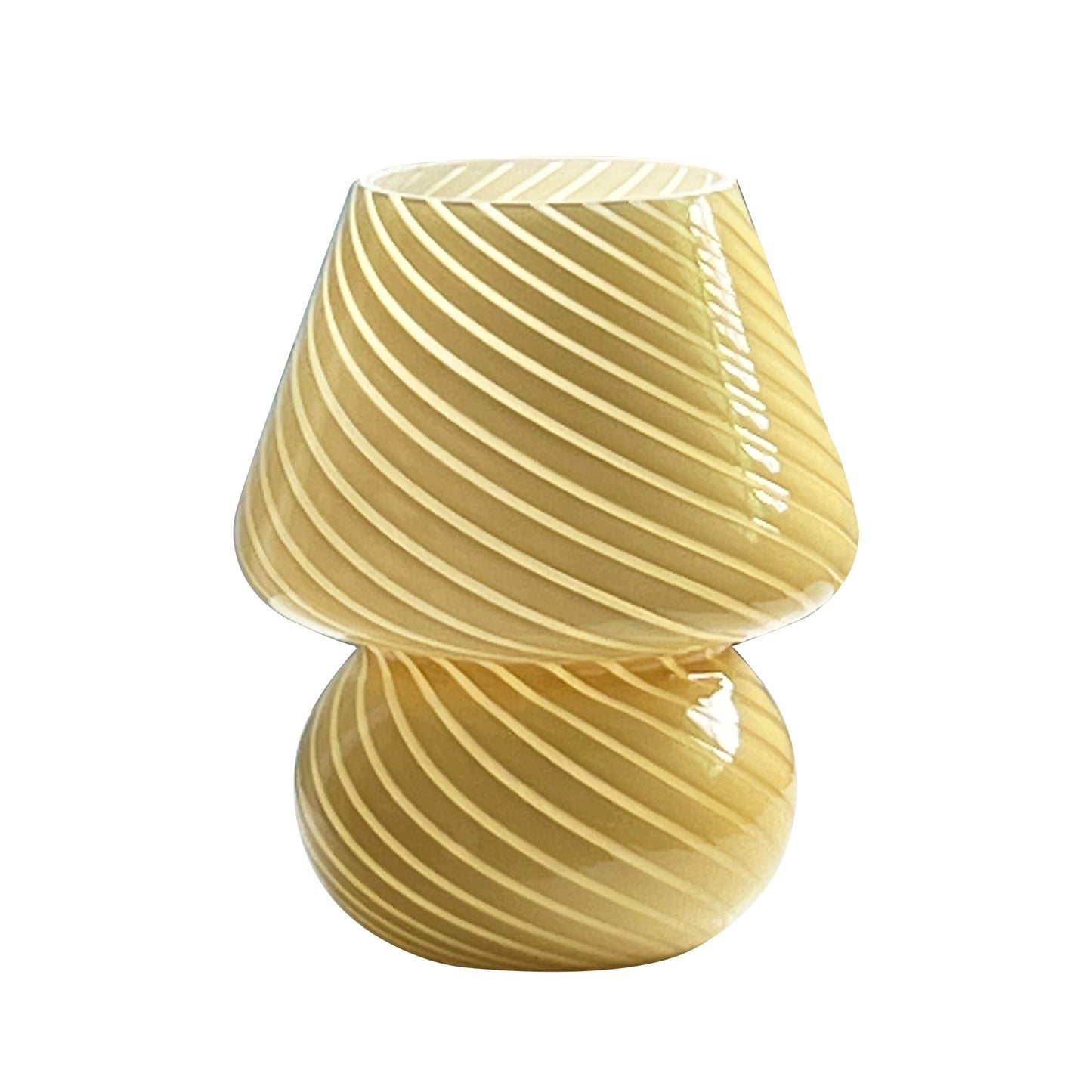 Glass Mushroom Table Lamp with Stepless Dimming and Integrated LED, Swirled Stripe Pattern