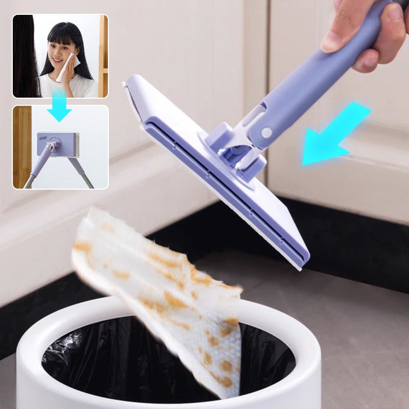 Hands-Free Mop with Automatic Cloth Switching and 360 Degree Swivel Head, Foldable Handle