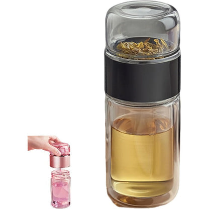 Glass Tea Infuser Bottle with Tilt Separation Filter and Double Wall Insulation