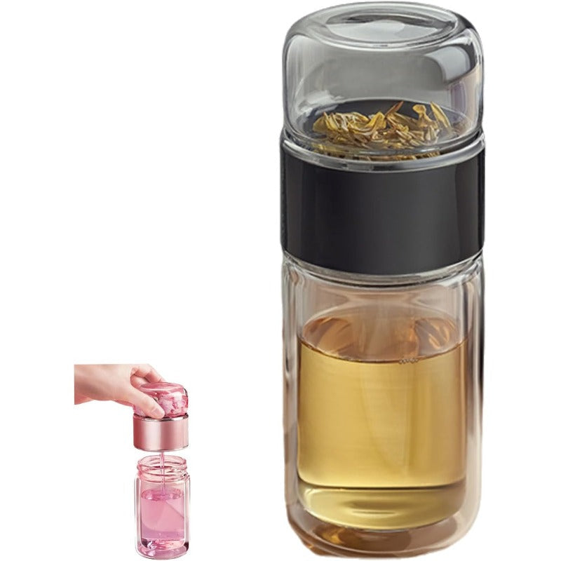 Glass Tea Infuser Bottle with Tilt Separation Filter and Double Wall Insulation