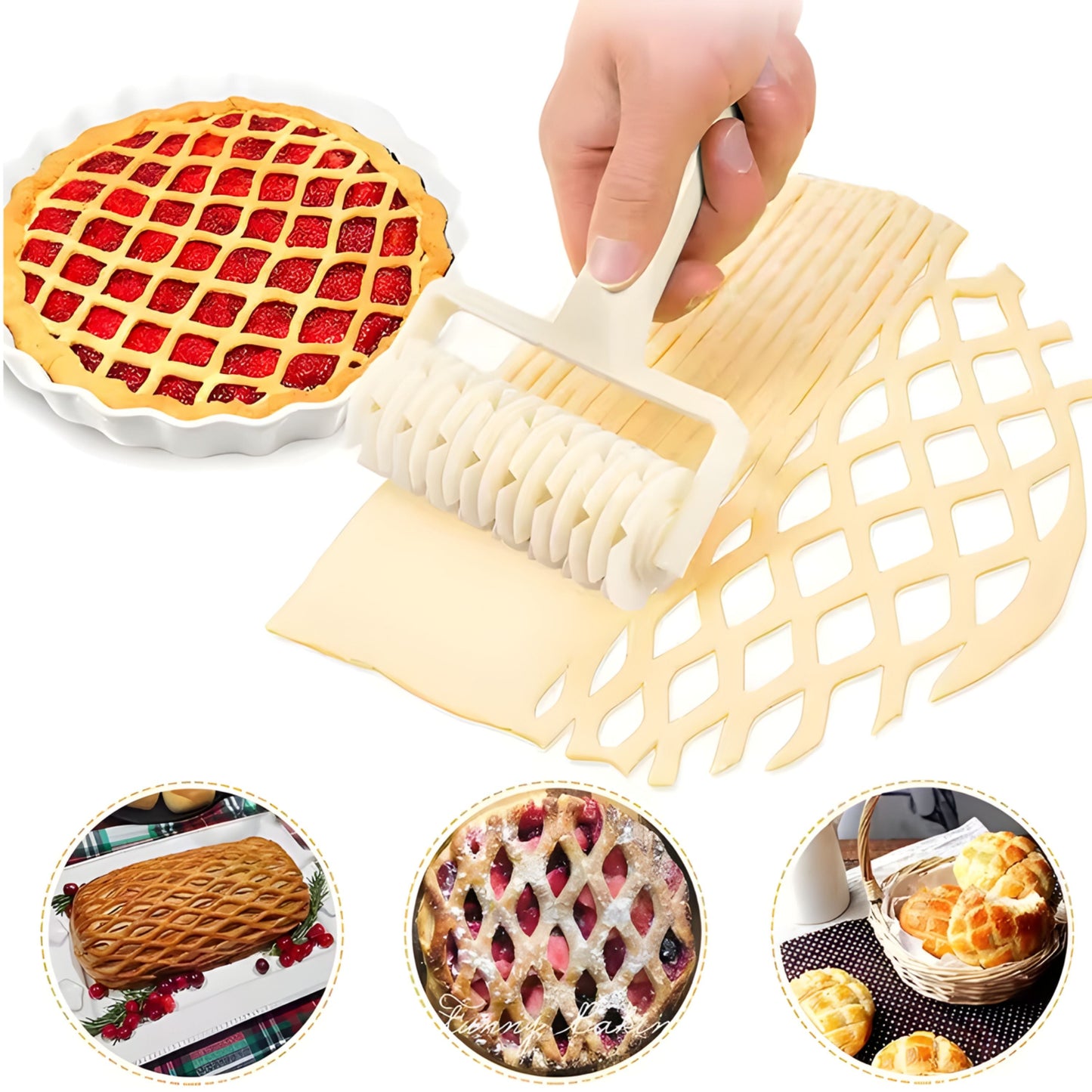 Lattice Roller Cutter for Pies, Cookies and Pastries with Uniform Strip Cuts