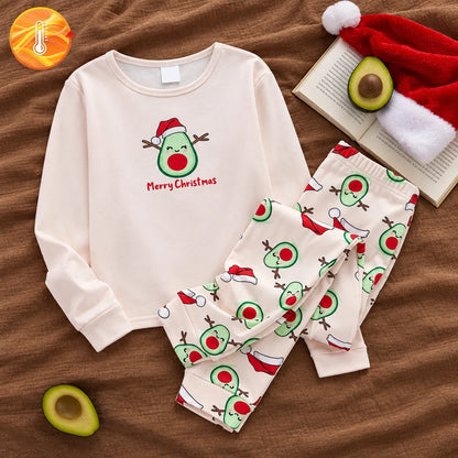 Girls Fruit Print Pajama Set with Stretch Knit Fabric and Long Sleeves
