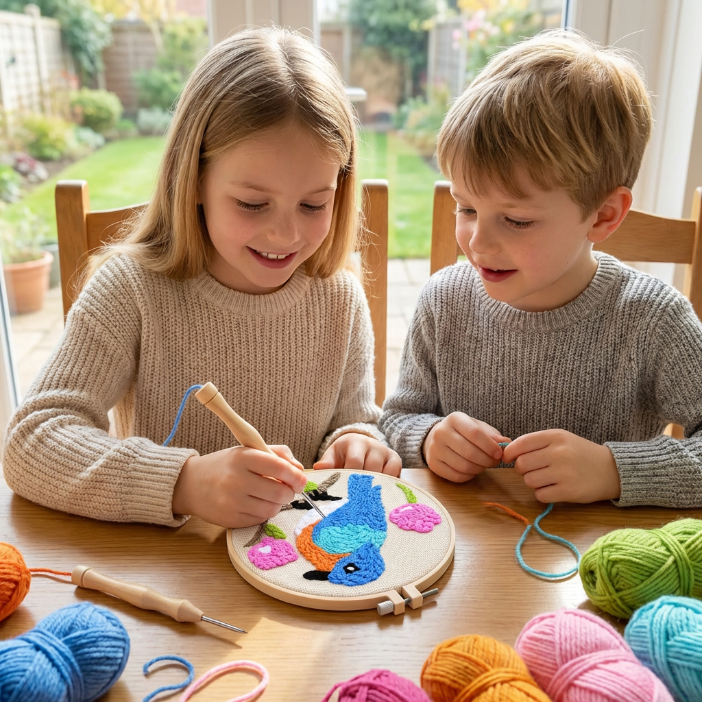 Punch Needle Embroidery Set with Pre-Printed Patterns and Adjustable Loop Height