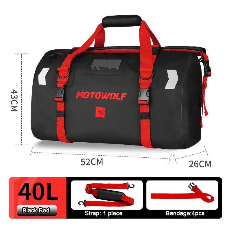Roll Top Tail Bag with Reflective Strips and Convertible Carry Straps, 40L and 66L