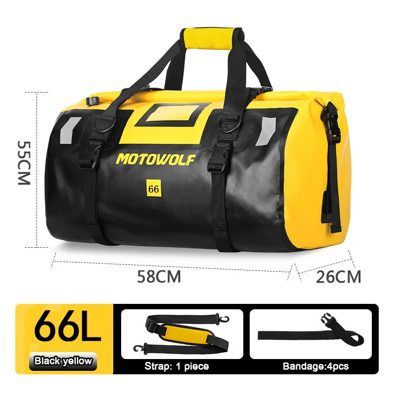 Roll Top Tail Bag with Reflective Strips and Convertible Carry Straps, 40L and 66L